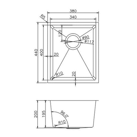 Single Bowl Handmade 304 Stainless Steel Sink 380x440mm