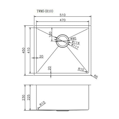 Single Bowl Handmade 304 Stainless Steel Sink 510x450mm