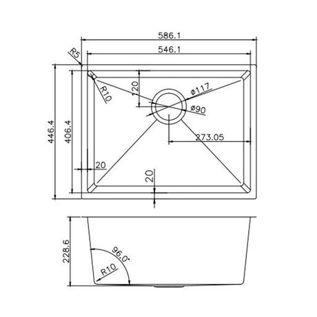 Single Bowl Handmade 304 Stainless Steel Sink 586x450mm