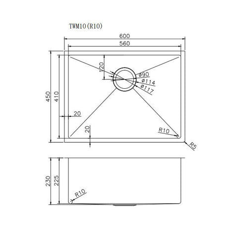 Single Bowl Handmade 304 Stainless Steel Sink II 600x450mm