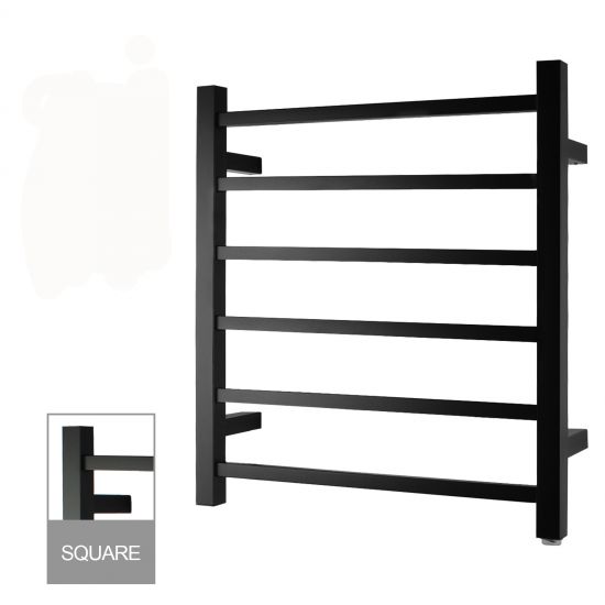 Square Electric Heated Towel Rack 6 Bars - Black