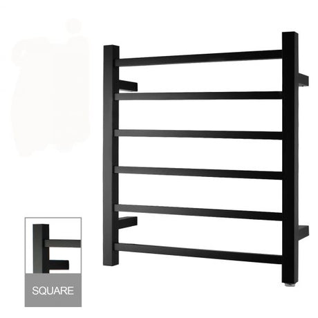 Square Electric Heated Towel Rack 6 Bars - Black