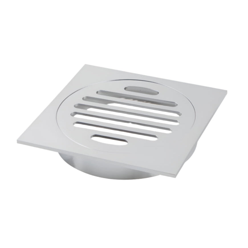 Square Brass Floor Waste Shower Grate Drain Outlet 100mm - Chrome