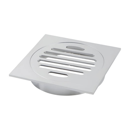 Square Brass Floor Waste Shower Grate Drain Outlet 100mm - Chrome