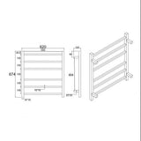 Square Electric Heated Towel Rack 6 Bars - Chrome Technical Drawing