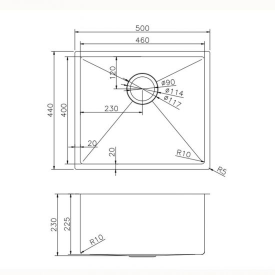 Stainless Steel PVD Single Bowl Kitchen Sink - 500x440x230mm-Brushed Brass