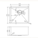 Stainless Steel PVD Single Bowl Kitchen Sink - 500x440x230mm-Brushed Brass