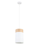 TAMBURA: Scandinavian Small Round Cloth Shade with Wood Trim Pendant Lights