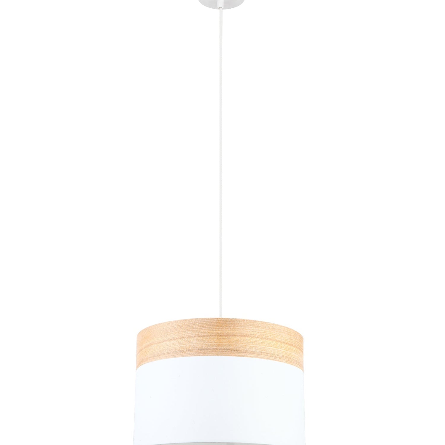 TAMBURA: Scandinavian Medium Drum Cloth Shade with Wood Trim Pendant Lights