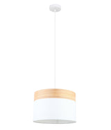 TAMBURA: Scandinavian Medium Drum Cloth Shade with Wood Trim Pendant Lights