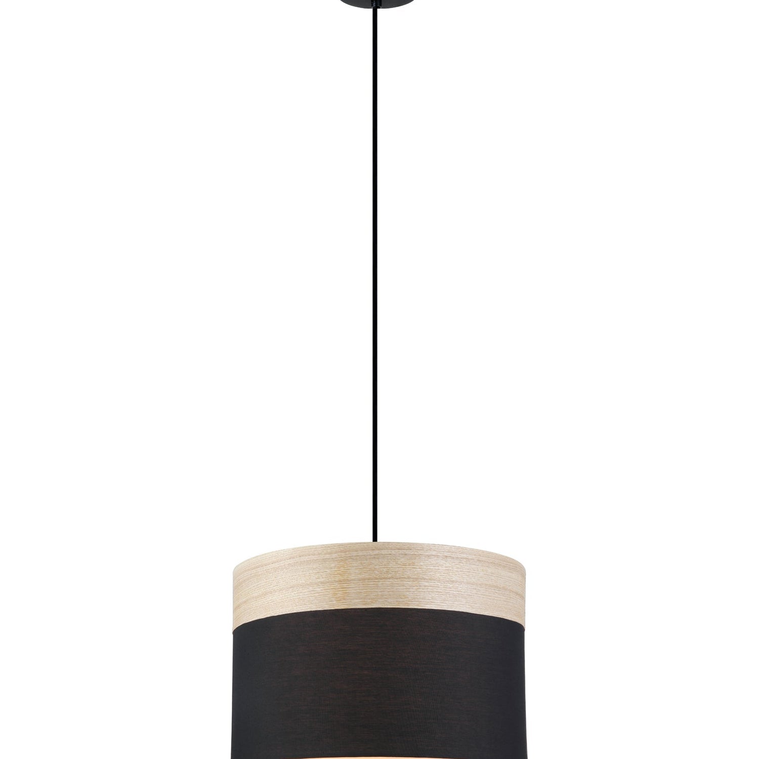 TAMBURA: Scandinavian Medium Drum Cloth Shade with Wood Trim Pendant Lights