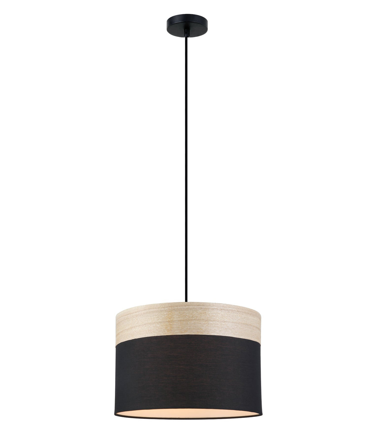 TAMBURA: Scandinavian Medium Drum Cloth Shade with Wood Trim Pendant Lights