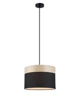 TAMBURA: Scandinavian Medium Drum Cloth Shade with Wood Trim Pendant Lights