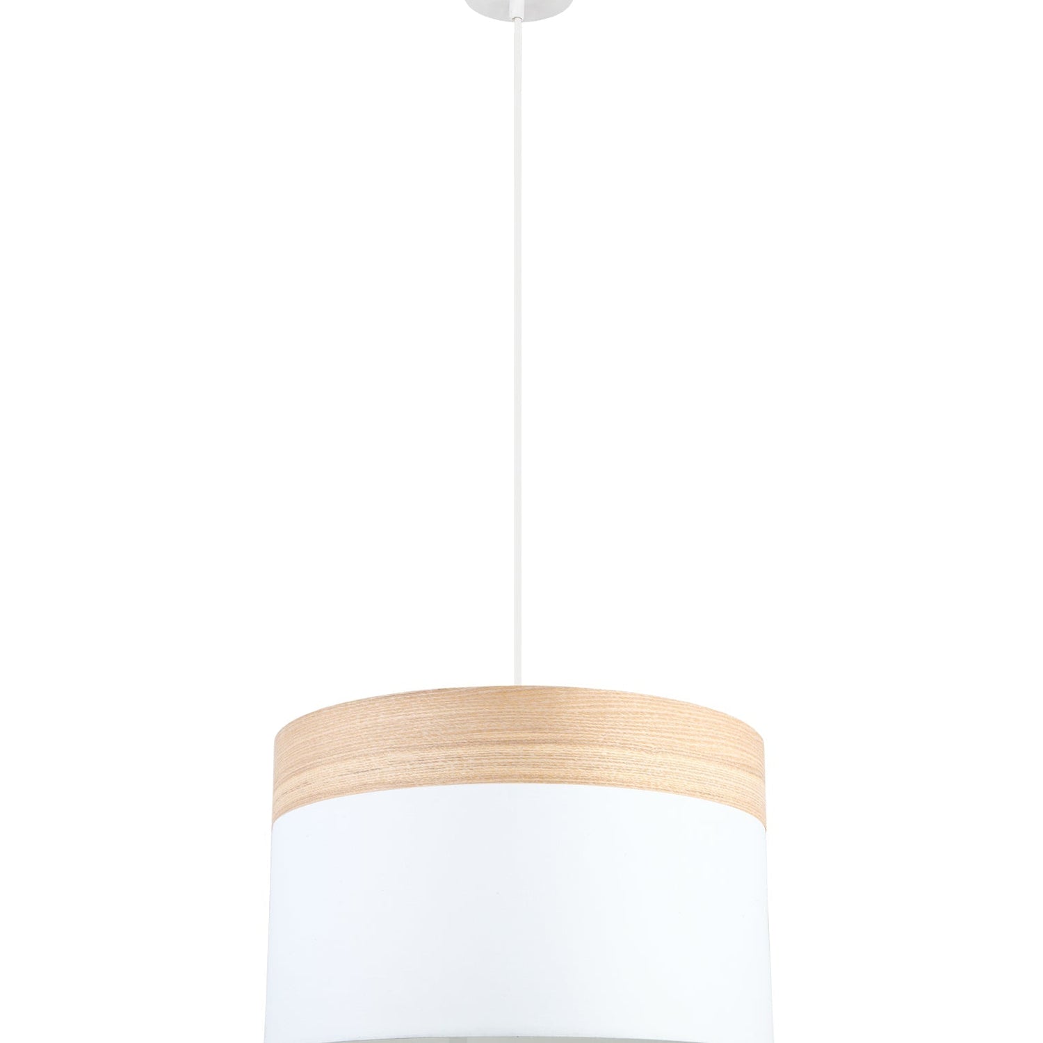 TAMBURA: Scandinavian Large Drum Cloth Shade with Wood Trim Pendant Lights