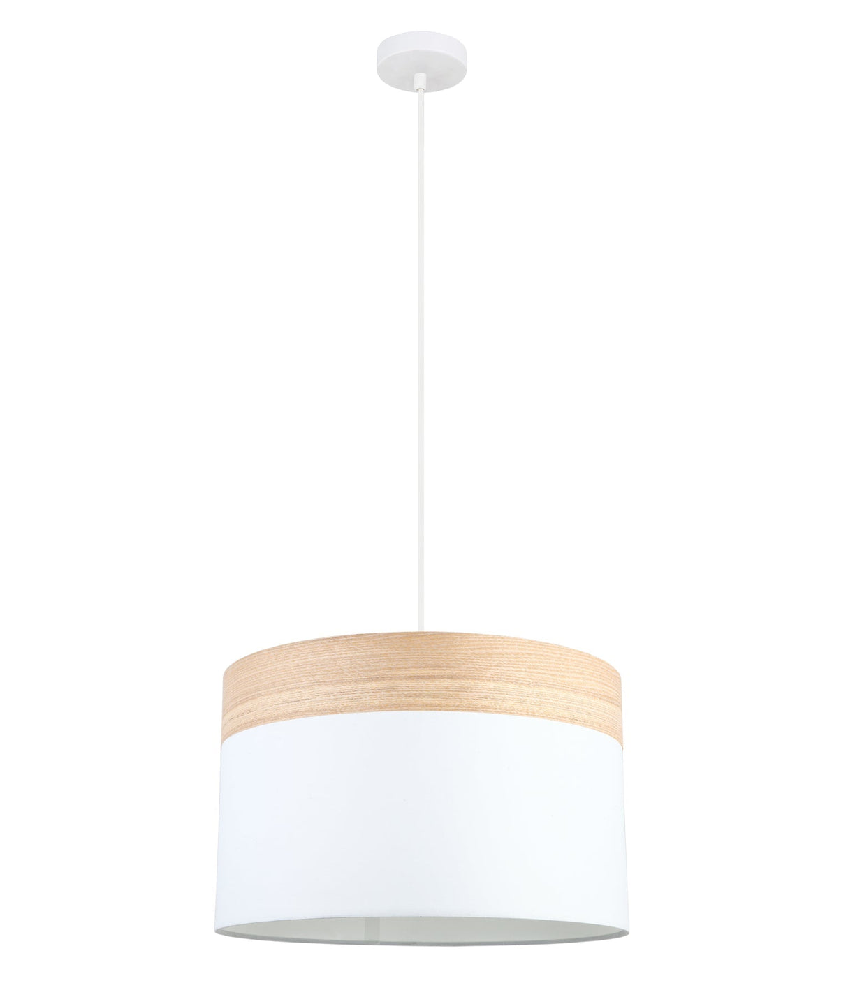 TAMBURA: Scandinavian Large Drum Cloth Shade with Wood Trim Pendant Lights