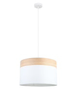 TAMBURA: Scandinavian Large Drum Cloth Shade with Wood Trim Pendant Lights