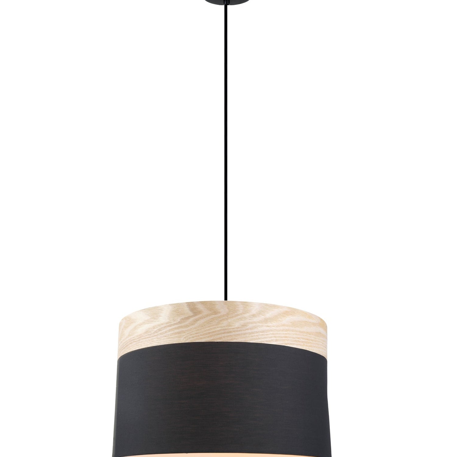 TAMBURA: Scandinavian Large Drum Cloth Shade with Wood Trim Pendant Lights