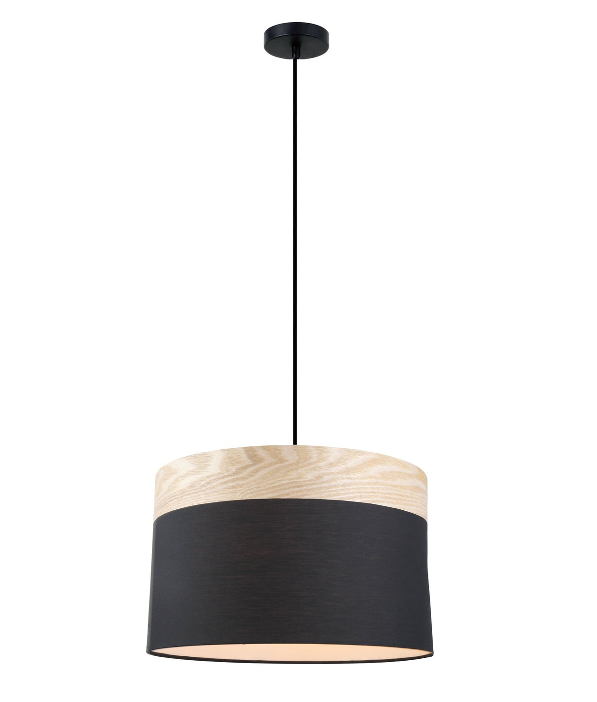 TAMBURA: Scandinavian Large Drum Cloth Shade with Wood Trim Pendant Lights