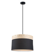 TAMBURA: Scandinavian Large Drum Cloth Shade with Wood Trim Pendant Lights