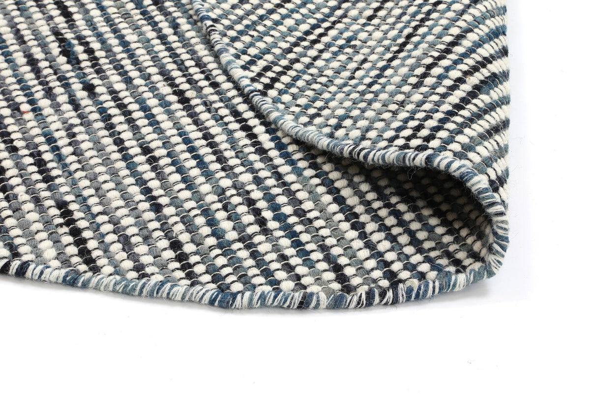 Nordic Teal Blue Reversible Wool Round Rug