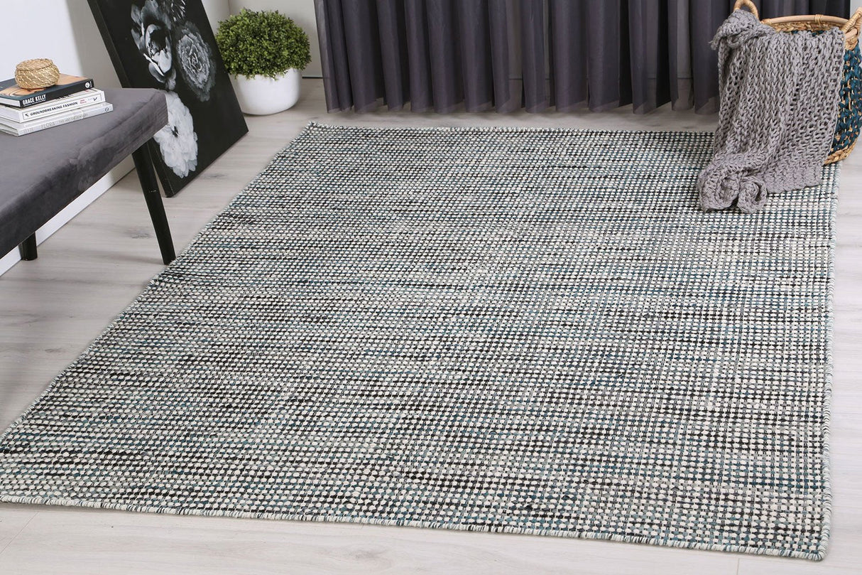 Nordic Teal Blue Reversible Wool Rug
