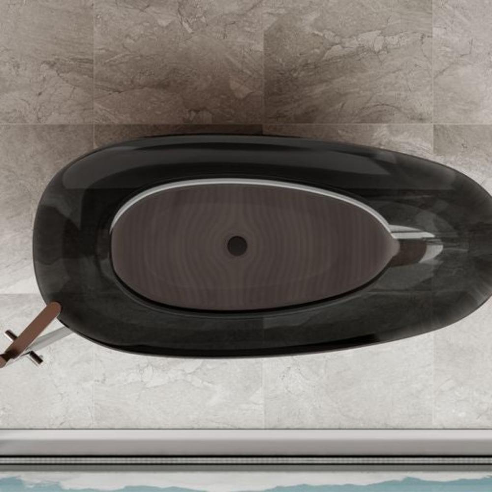 Transparent Midnight Black Petii Egg shape Freestanding Bathtub with No-Overflow - 1500/1700