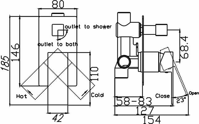 Tony Wall Mixer With Diverter (Chrome)