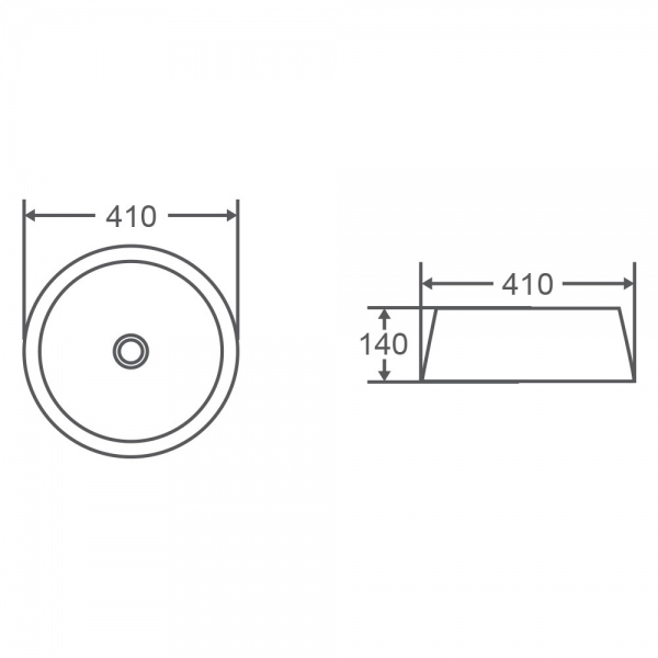 TRIER Round Counter Top Basin 410mm Specification Drawing
