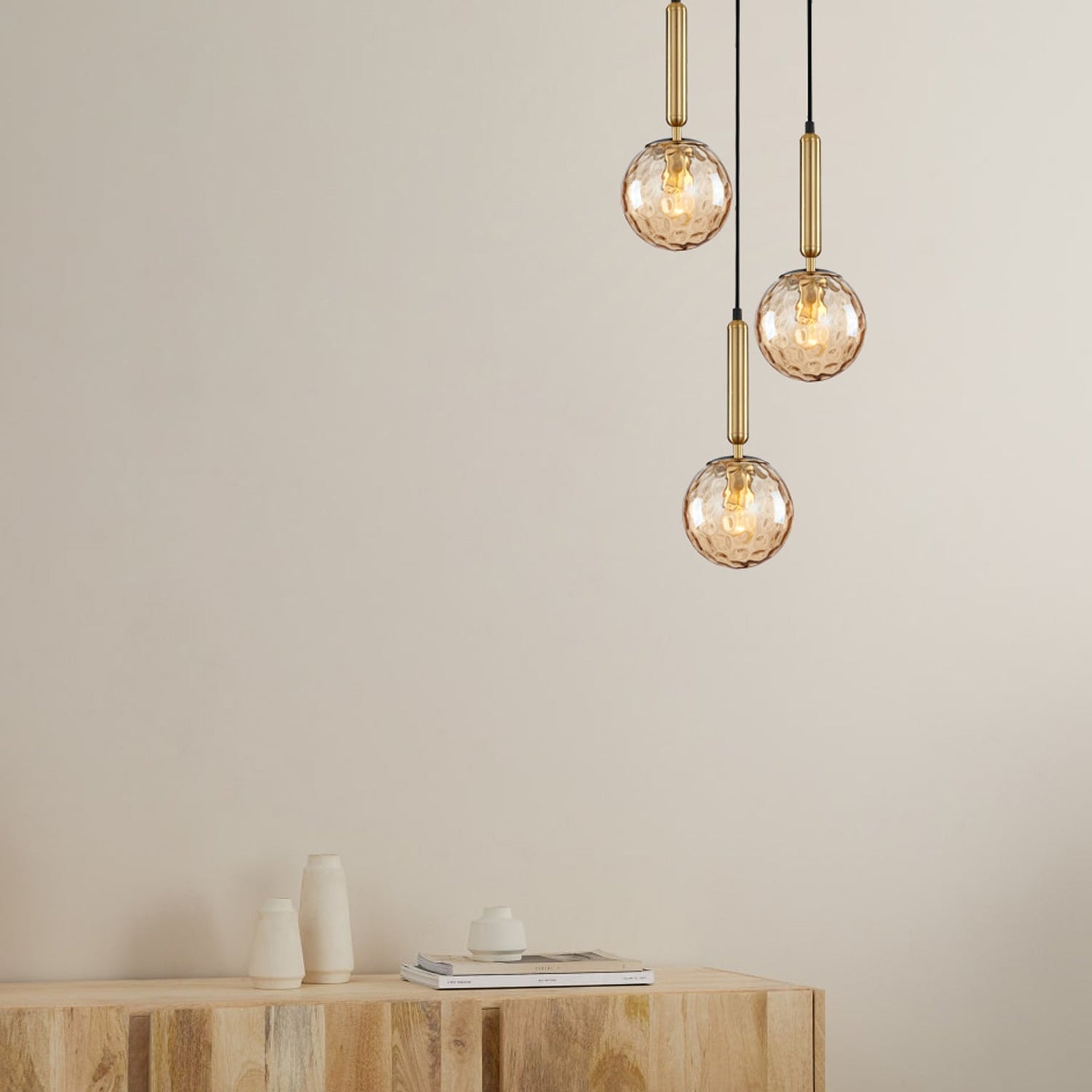 TRATTINO: Interior Bronze Amber /Black Smoke Spherical Glass Multiple Round Base Pendant Lights
