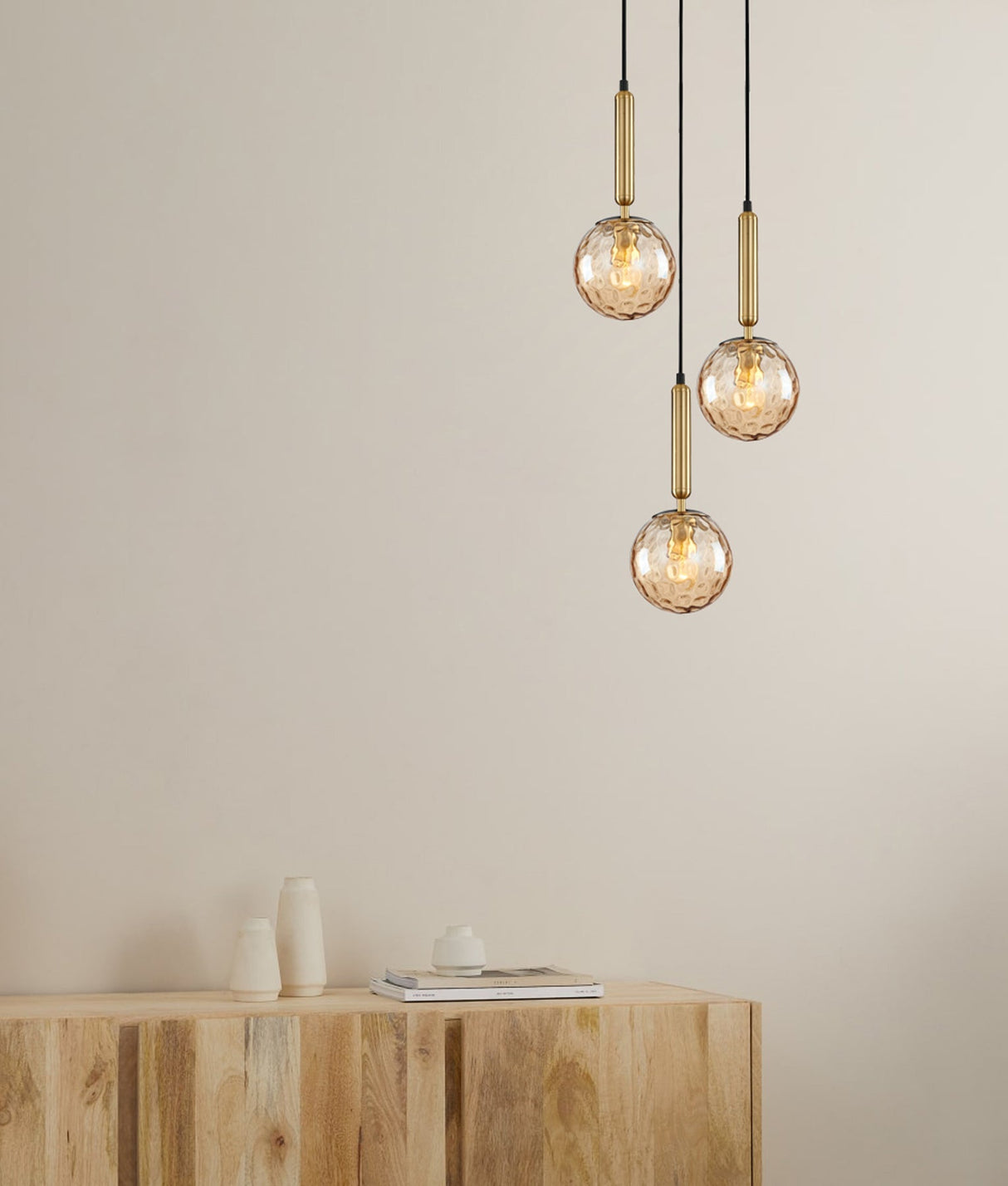 TRATTINO: Interior Bronze Amber /Black Smoke Spherical Glass Multiple Round Base Pendant Lights