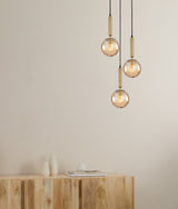 TRATTINO: Interior Bronze Amber /Black Smoke Spherical Glass Multiple Round Base Pendant Lights