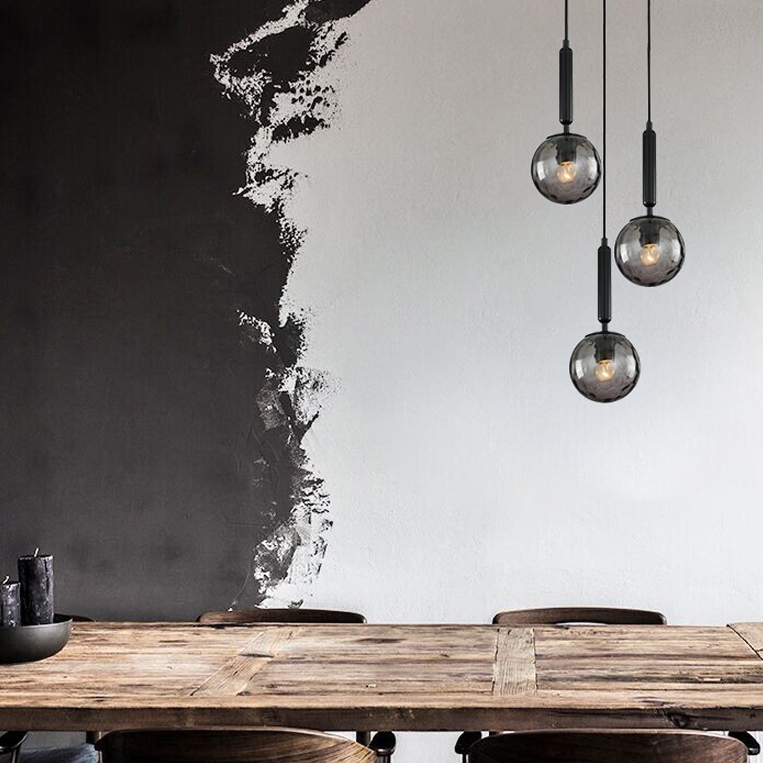 TRATTINO: Interior Bronze Amber /Black Smoke Spherical Glass Multiple Round Base Pendant Lights