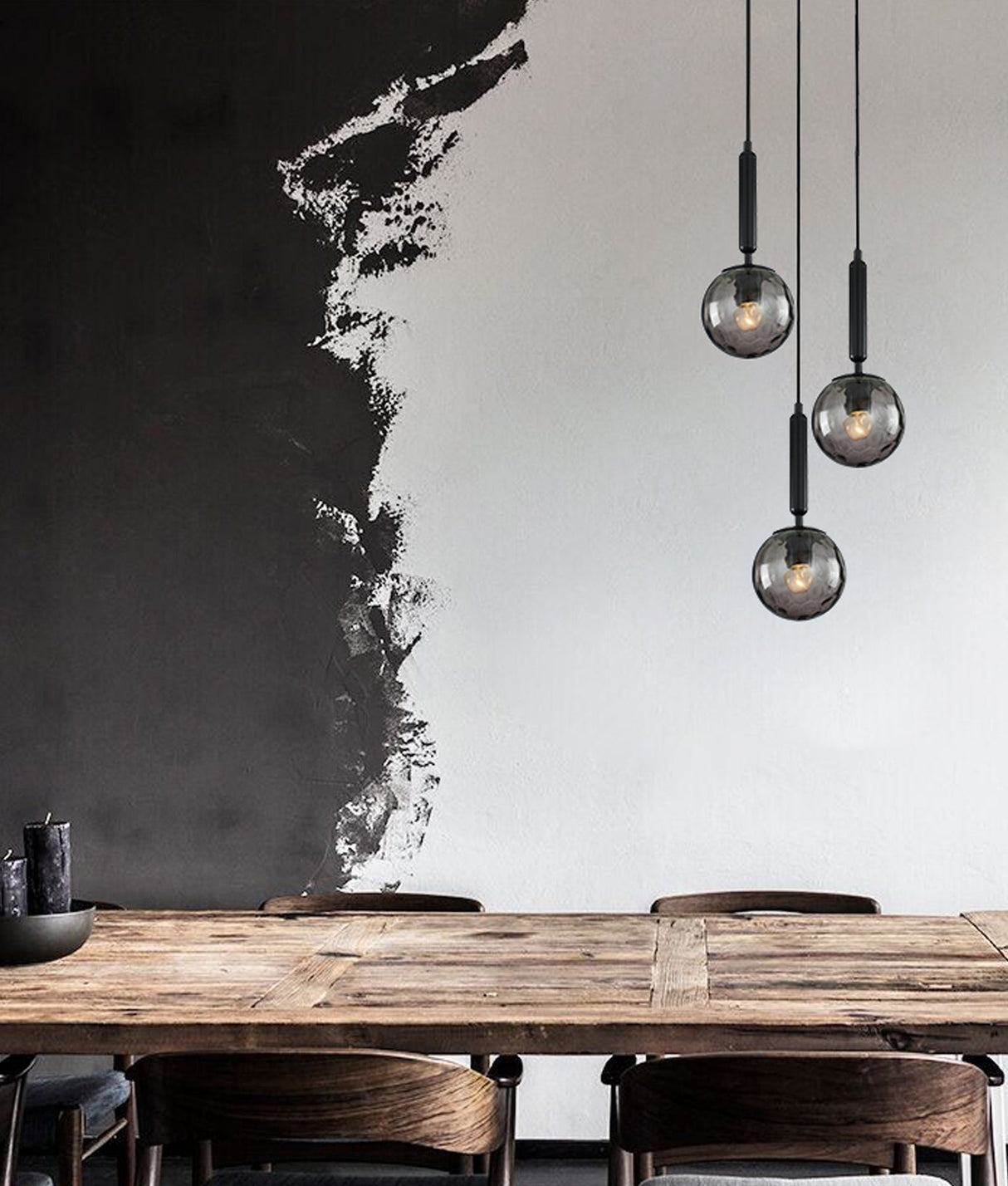 TRATTINO: Interior Bronze Amber /Black Smoke Spherical Glass Multiple Round Base Pendant Lights
