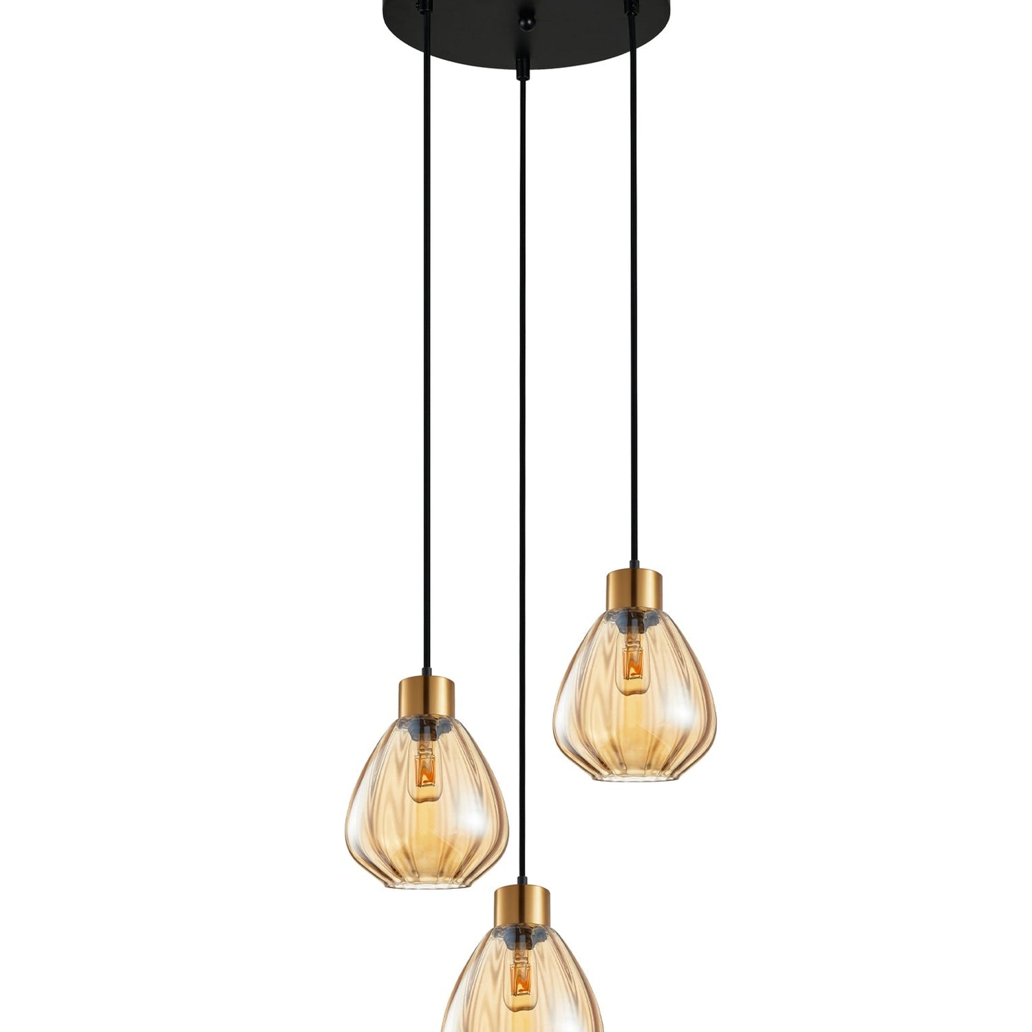 TULIP: Interior Bronze Amber / Black Smoke Wine Glass Ribbed Multiple Round Base Pendant Lights