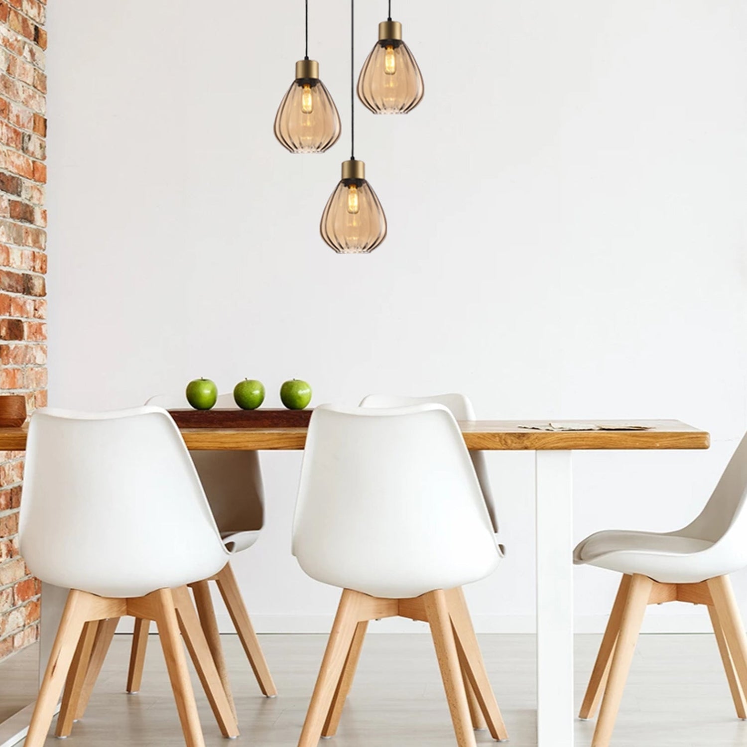 TULIP: Interior Bronze Amber / Black Smoke Wine Glass Ribbed Multiple Round Base Pendant Lights