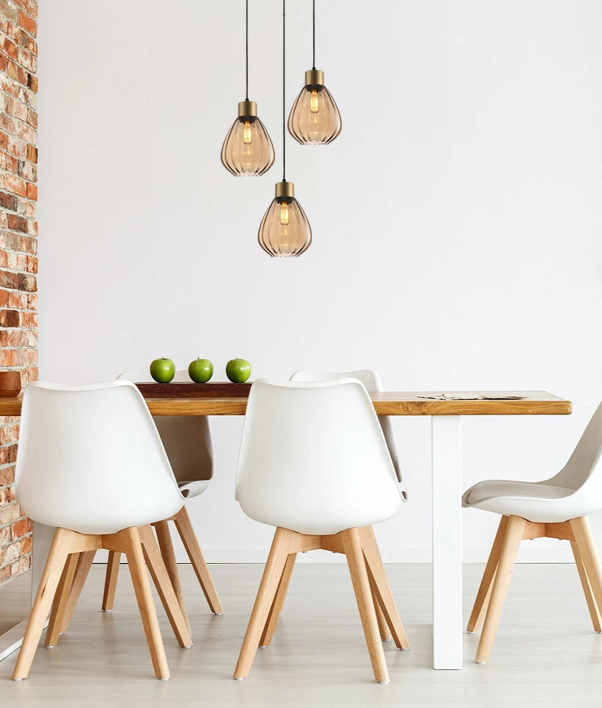TULIP: Interior Bronze Amber / Black Smoke Wine Glass Ribbed Multiple Round Base Pendant Lights