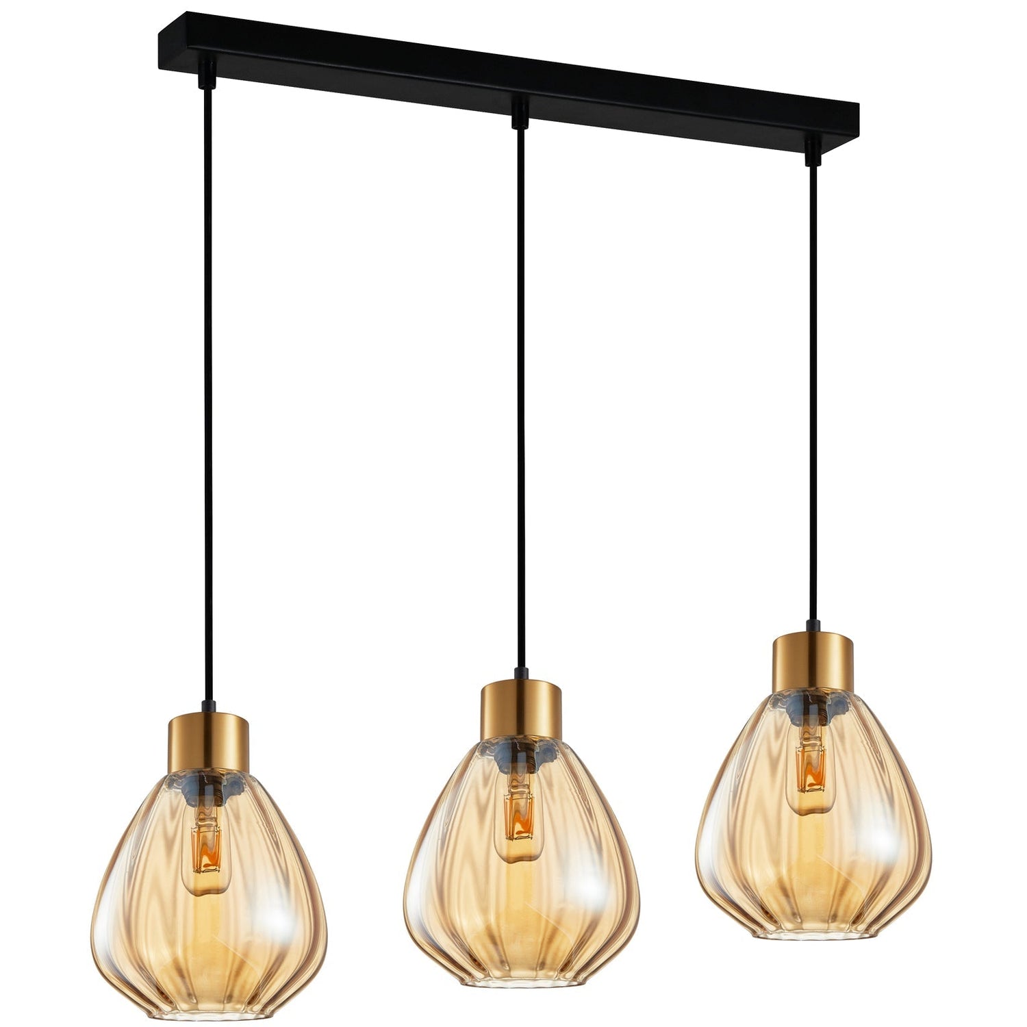 TULIP: Interior Bronze Amber / Black Smoke Wine Glass Ribbed Multiple Bar Base Pendant Lights