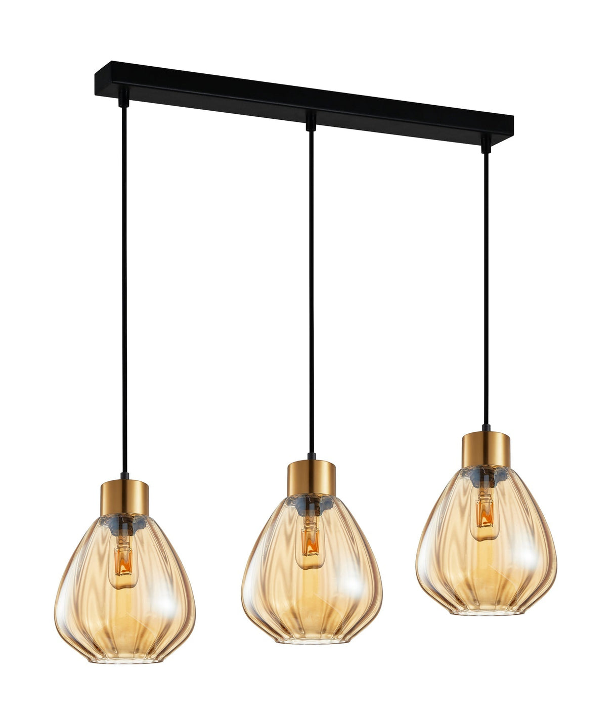 TULIP: Interior Bronze Amber / Black Smoke Wine Glass Ribbed Multiple Bar Base Pendant Lights