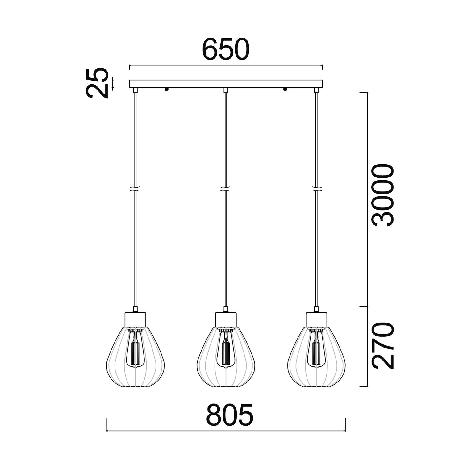 TULIP: Interior Bronze Amber / Black Smoke Wine Glass Ribbed Multiple Bar Base Pendant Lights