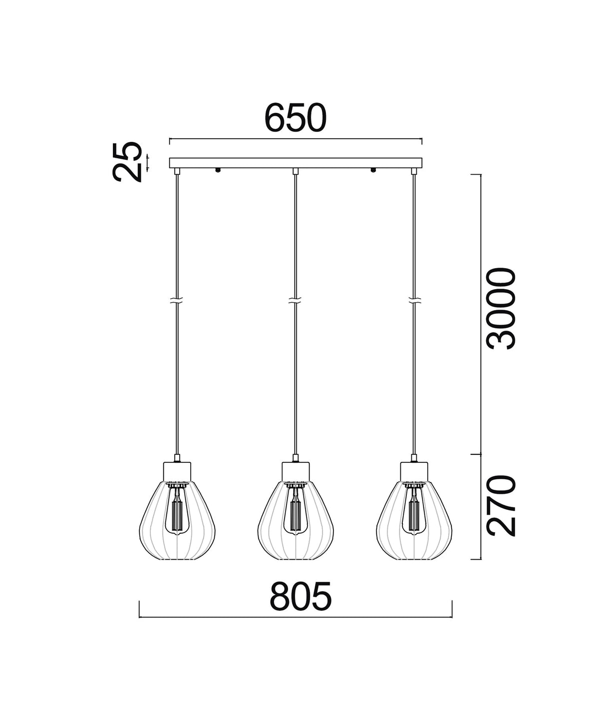 TULIP: Interior Bronze Amber / Black Smoke Wine Glass Ribbed Multiple Bar Base Pendant Lights