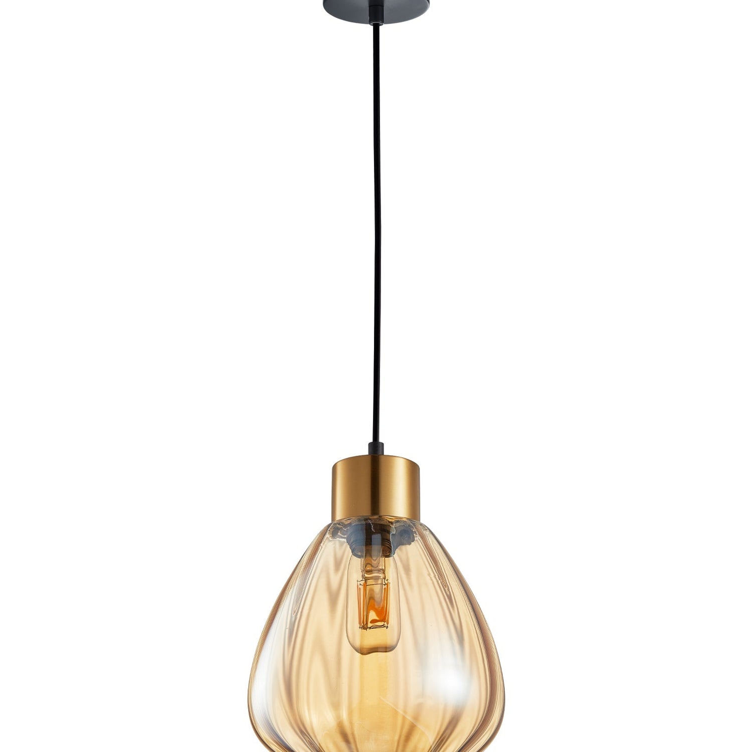 TULIP: Interior Bronze Amber / Black Smoke Wine Glass Ribbed Pendant Lights
