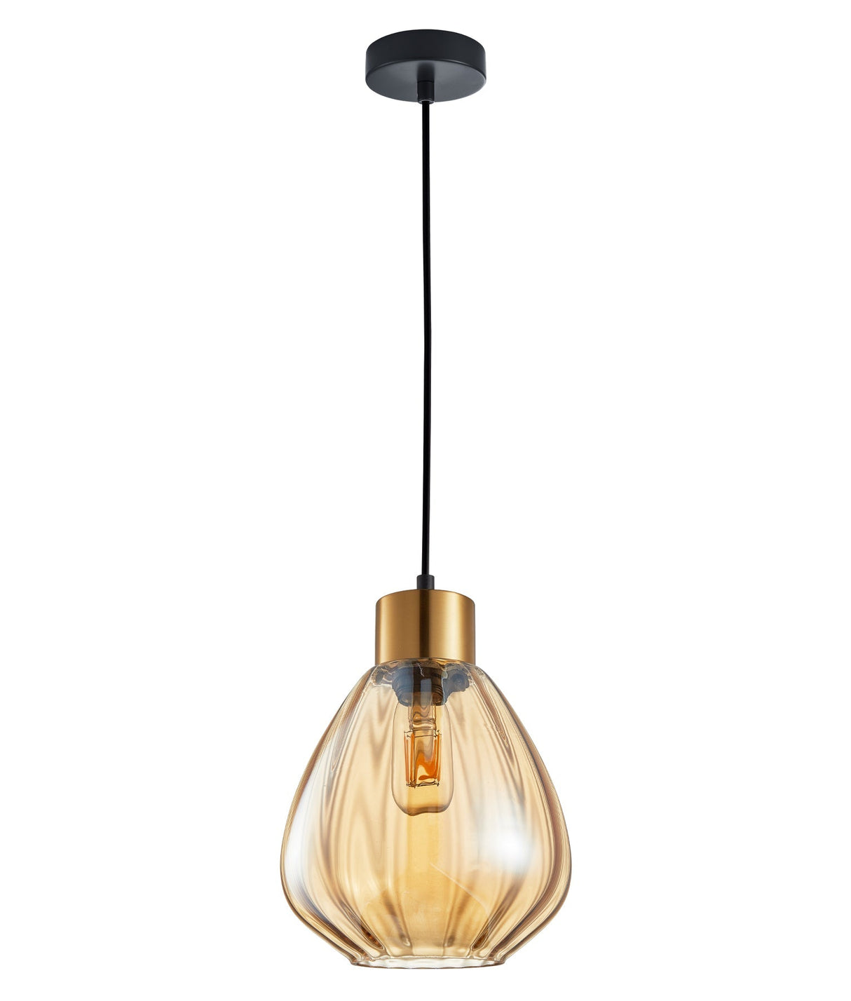 TULIP: Interior Bronze Amber / Black Smoke Wine Glass Ribbed Pendant Lights