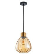 TULIP: Interior Bronze Amber / Black Smoke Wine Glass Ribbed Pendant Lights