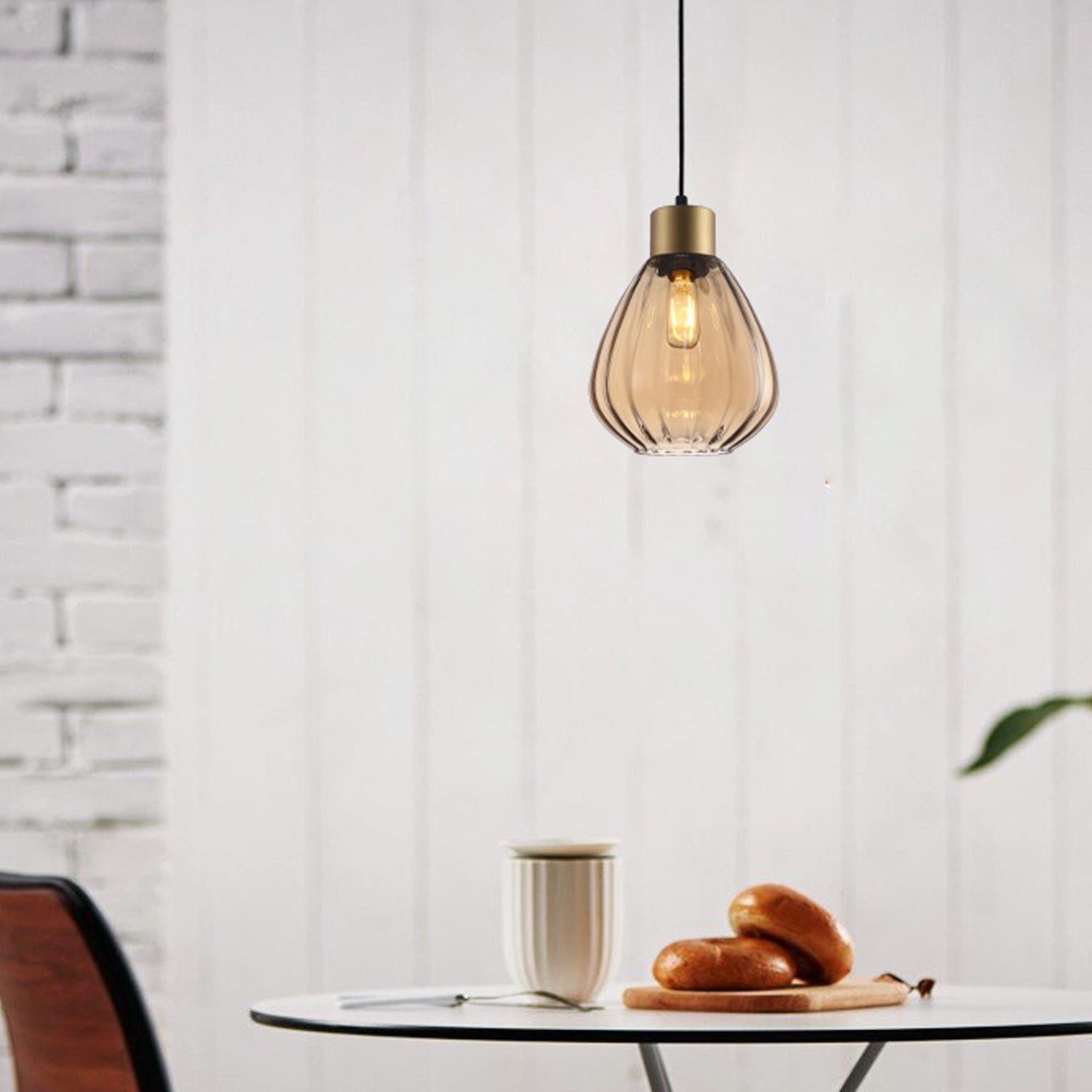 TULIP: Interior Bronze Amber / Black Smoke Wine Glass Ribbed Pendant Lights