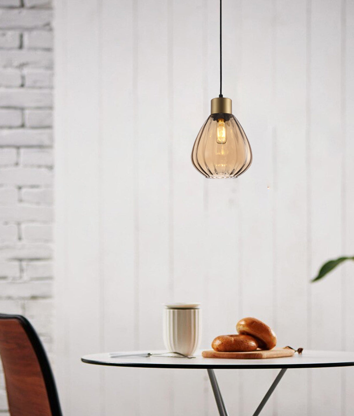 TULIP: Interior Bronze Amber / Black Smoke Wine Glass Ribbed Pendant Lights