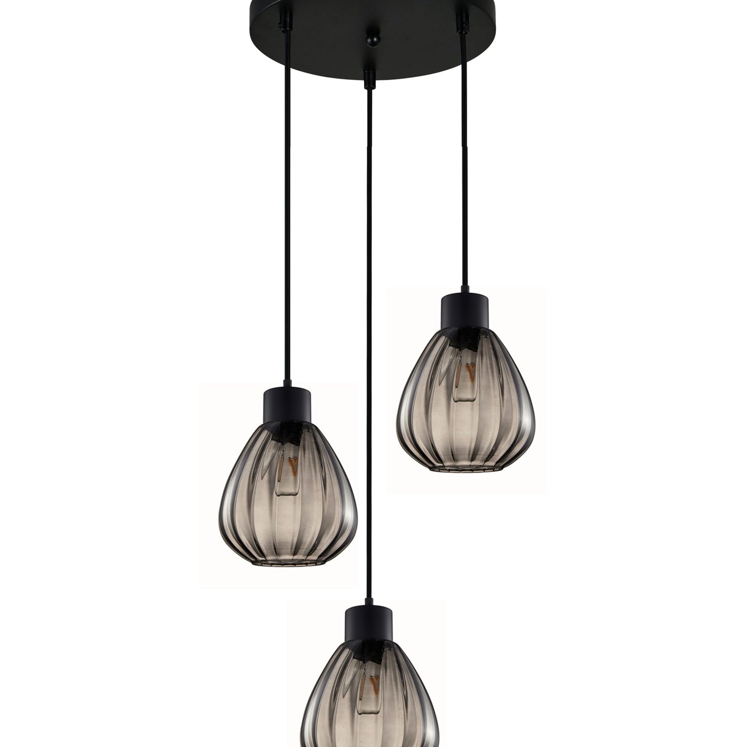 TULIP: Interior Bronze Amber / Black Smoke Wine Glass Ribbed Multiple Round Base Pendant Lights