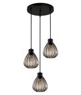 TULIP: Interior Bronze Amber / Black Smoke Wine Glass Ribbed Multiple Round Base Pendant Lights