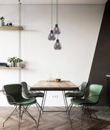 TULIP: Interior Bronze Amber / Black Smoke Wine Glass Ribbed Multiple Round Base Pendant Lights