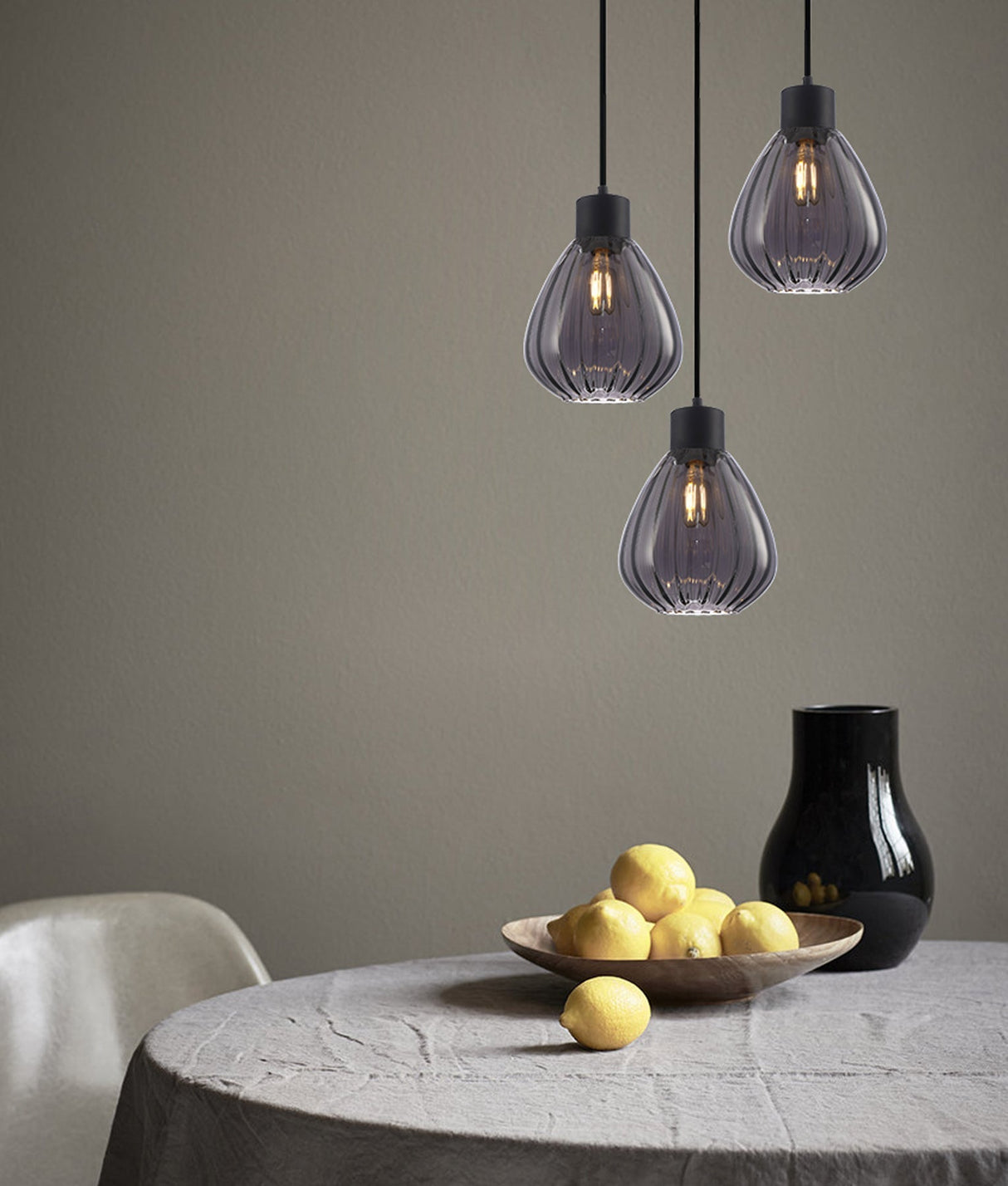 TULIP: Interior Bronze Amber / Black Smoke Wine Glass Ribbed Pendant Lights