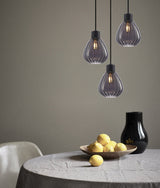 TULIP: Interior Bronze Amber / Black Smoke Wine Glass Ribbed Multiple Round Base Pendant Lights